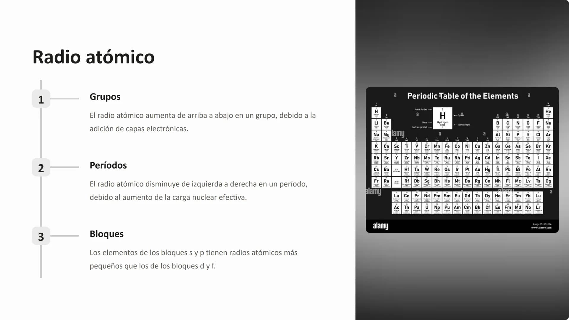 la tabla periódica
La tabla periódica es una representación organizada de los elementos
químicos, ordenados por sus propiedades atómicas. Es