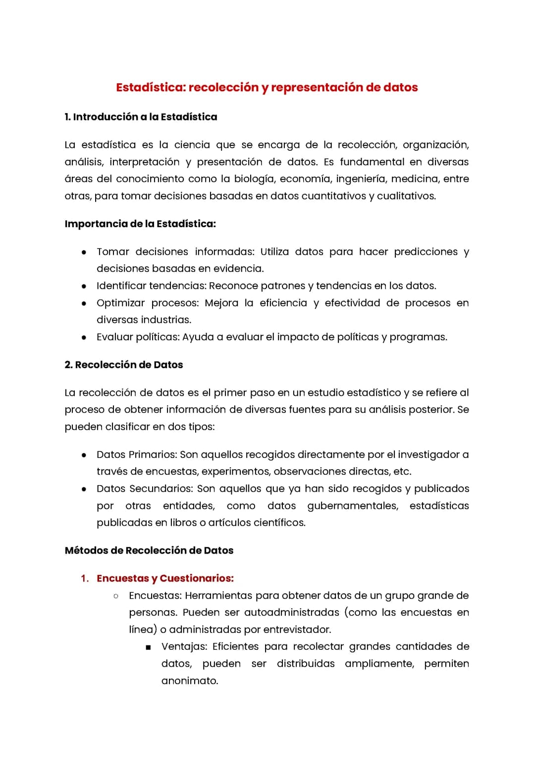 Estadística: recolección y representación de datos