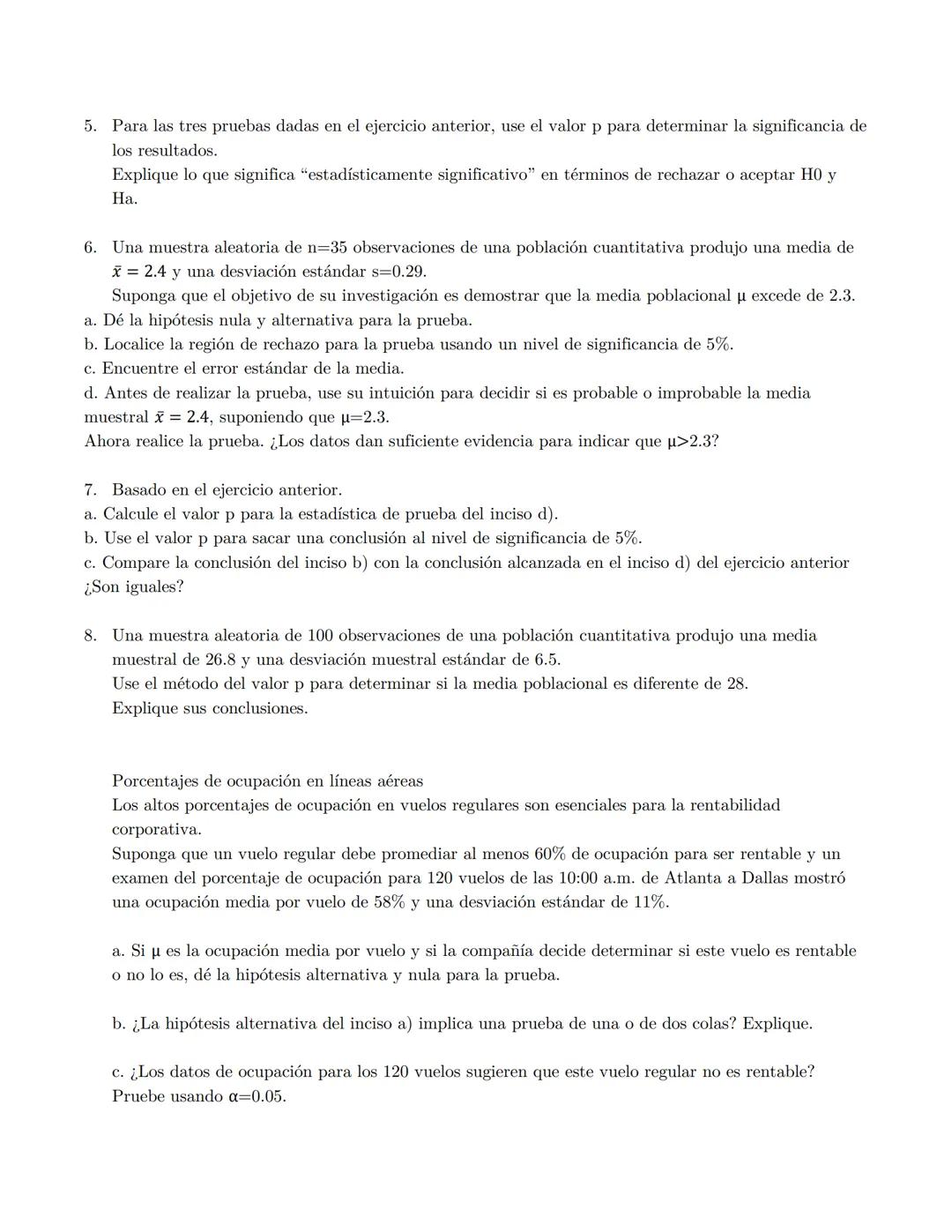 Prueba de hipótesis de muestras grandes
Estadísticos de prueba de muestra grande usando distribución z
Parámetro
Estadístico de prueba
x - μ