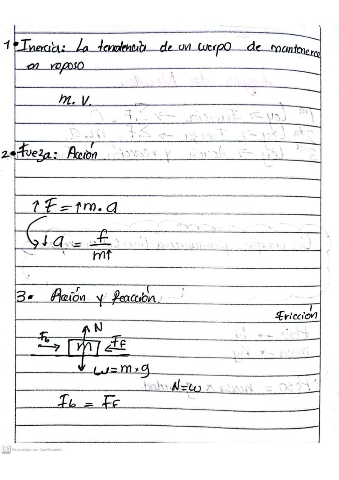 # Leyes de Newton.

fra Ley → Inercia. → $\sum F=0$

2da Ley → Fuerza. → $\sum F= m.a.$

3rd ley → Acción y reacción. → $F_{AB}$=-$F_{BA}$

