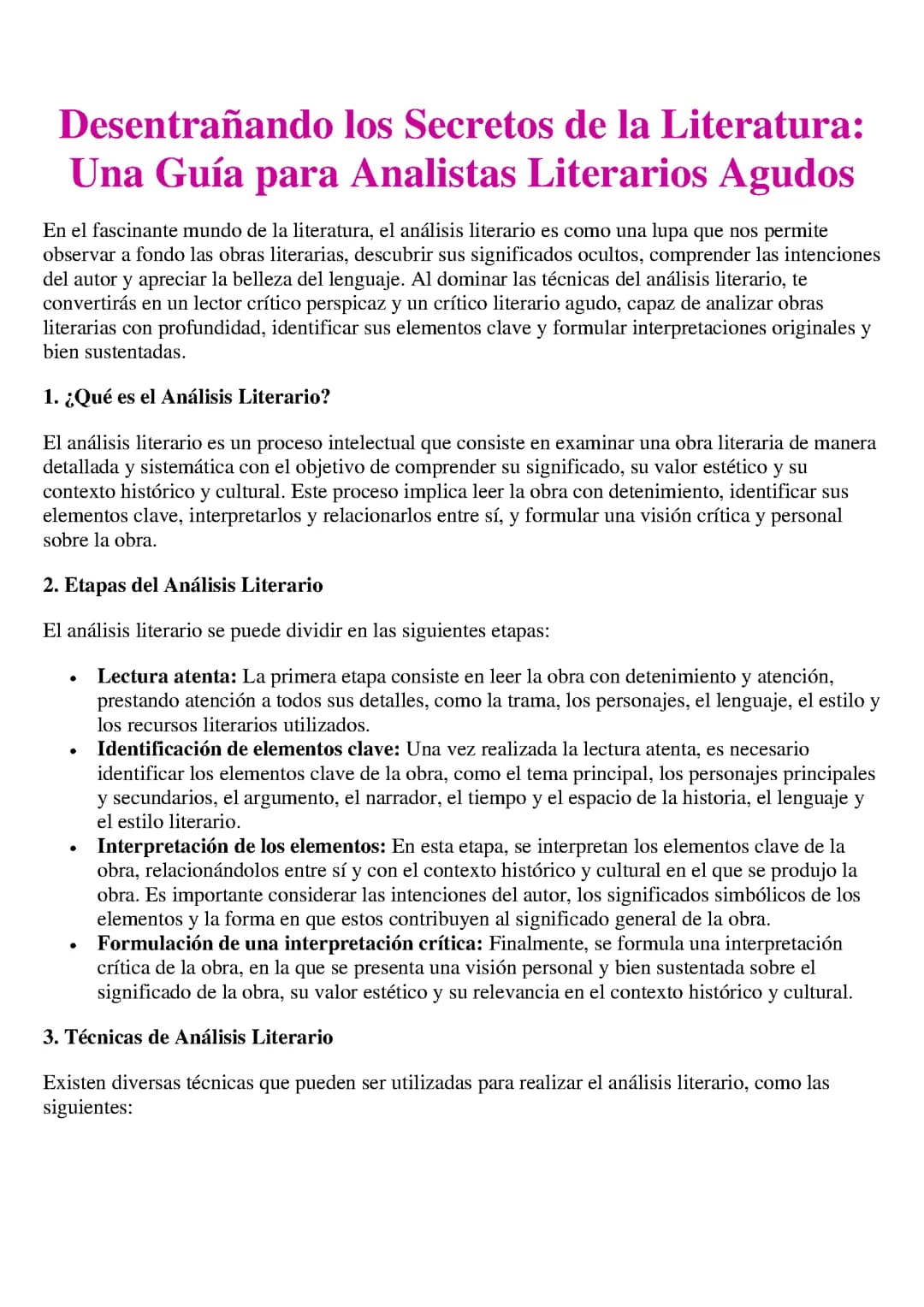 EL ANÁLISIS LITERARIO