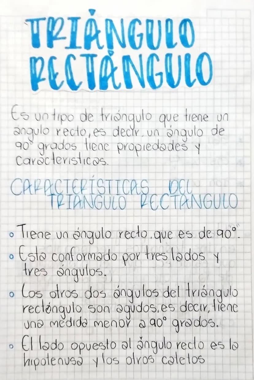 TRIANGULO
RECTANGULO
Es un tipo de triángulo que tiene un
angulo recto, es decir, un ángulo de
90 grados tiene propiedades y
Caracteristicas