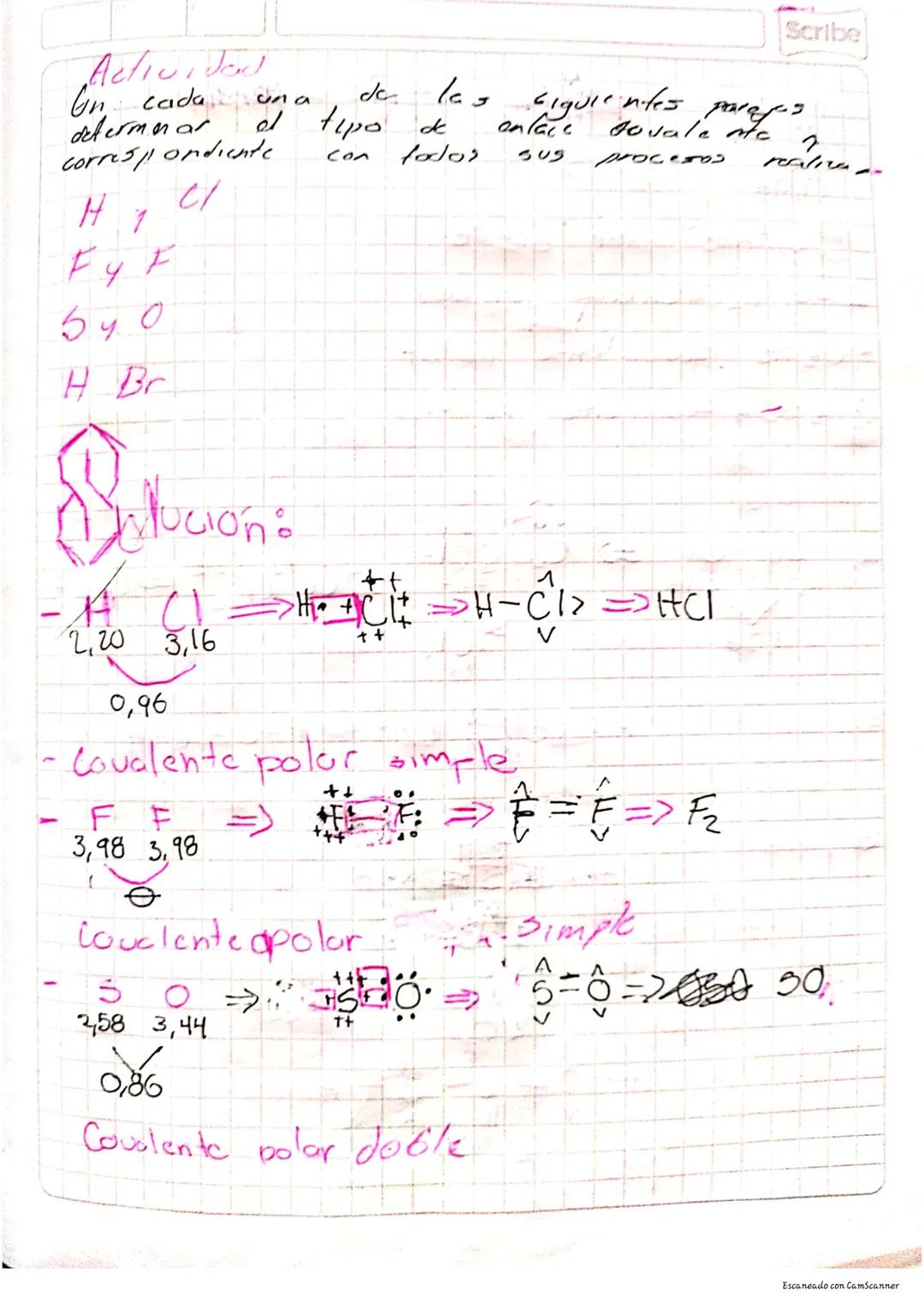 # Molución;

① Definición

En quimica un enlace covalente es
una ligazón que se produce entre dos
atomos no metalicos, cuando se unen
$y$ co