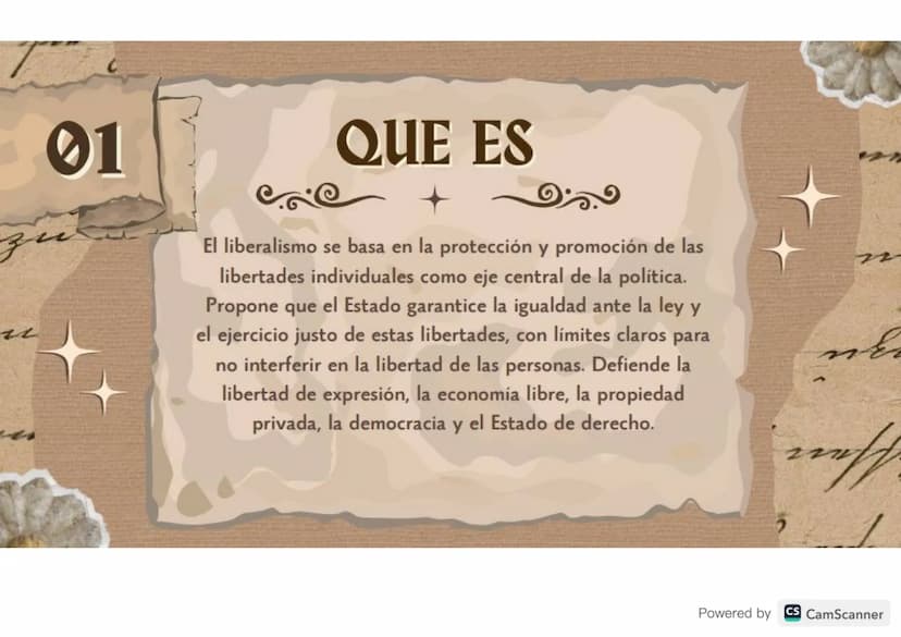 Yen
EL
LIBERALISMO
zz
Powered by CS CamScanner 01
зи
QUE ES
El liberalismo se basa en la protección y promoción de las
libertades individual