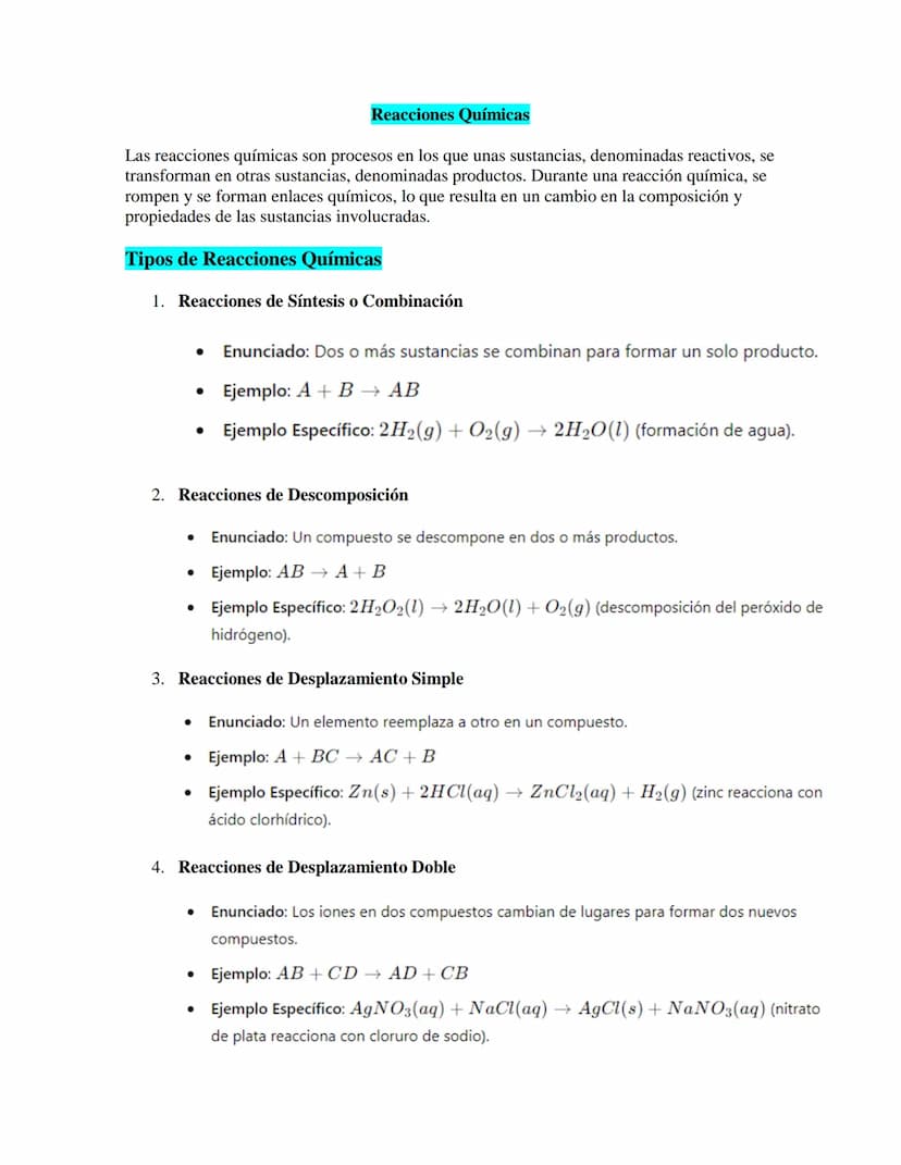 Reacciones Químicas
Las reacciones químicas son procesos en los que unas sustancias, denominadas reactivos, se
transforman en otras sustanci