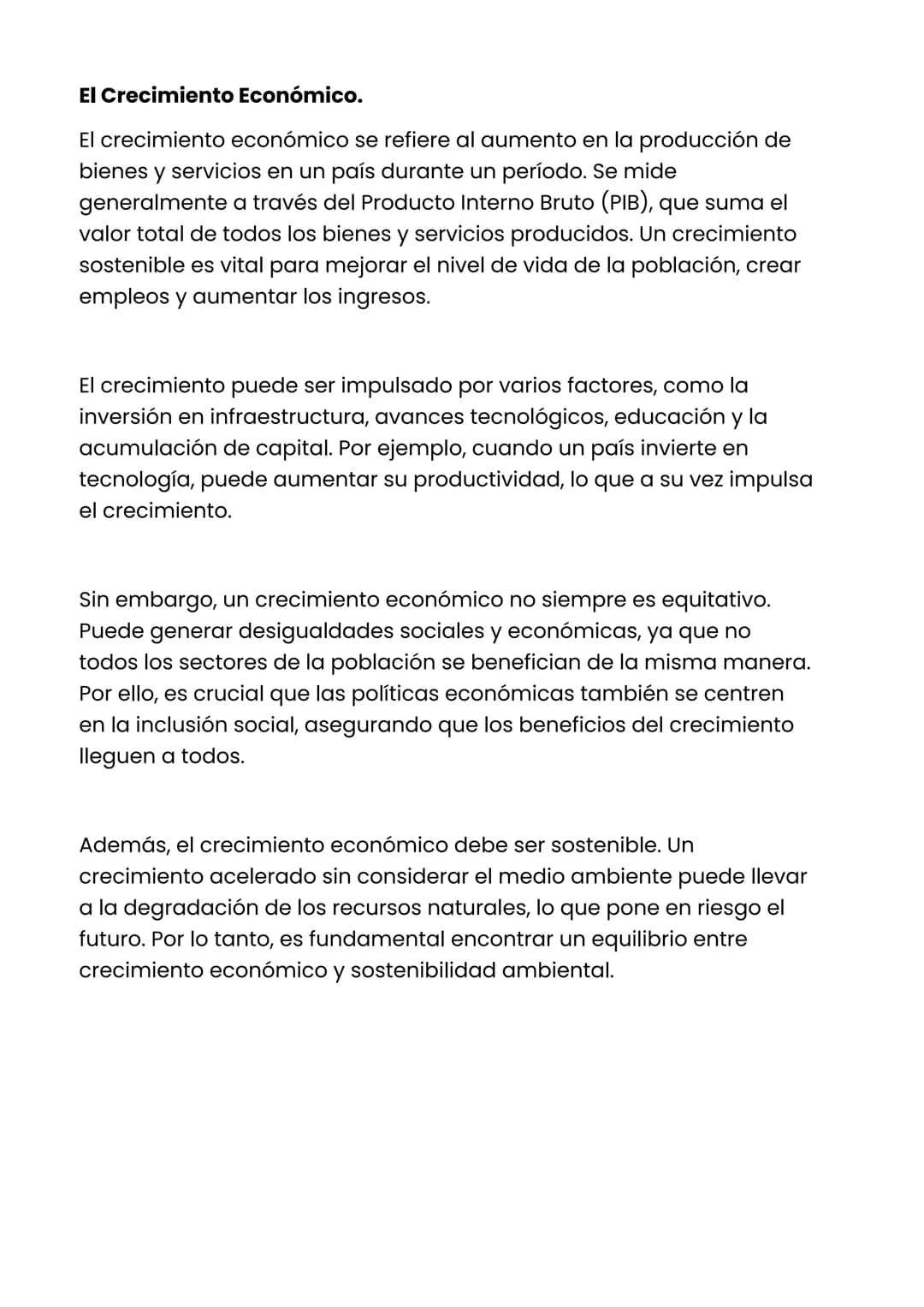 El Crecimiento Económico.
El crecimiento económico se refiere al aumento en la producción de
bienes y servicios en un país durante un períod