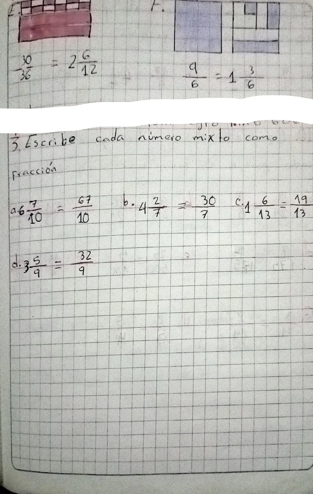 parte coloreada: $\frac{5}{16}$

1.h parte coloreada: $\frac{2}{5}$

parte no coloreada $\frac{3}{5}$

D.Escribe una situación que se repres