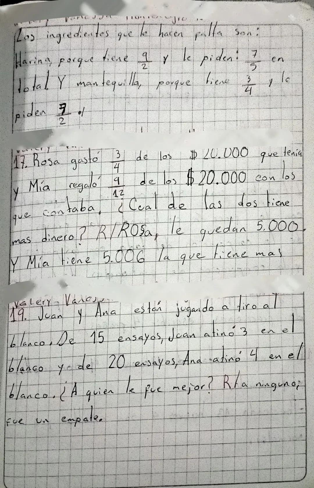 parte coloreada: $\frac{5}{16}$

1.h parte coloreada: $\frac{2}{5}$

parte no coloreada $\frac{3}{5}$

D.Escribe una situación que se repres