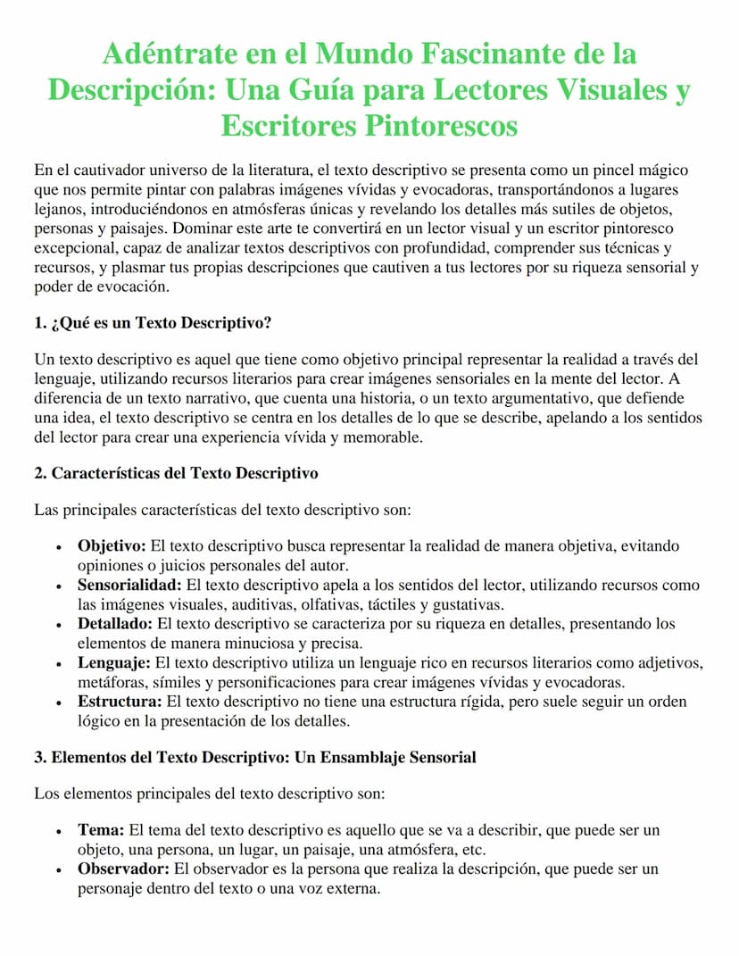 Adéntrate en el Mundo Fascinante de la
Descripción: Una Guía para Lectores Visuales y
Escritores Pintorescos
En el cautivador universo de la