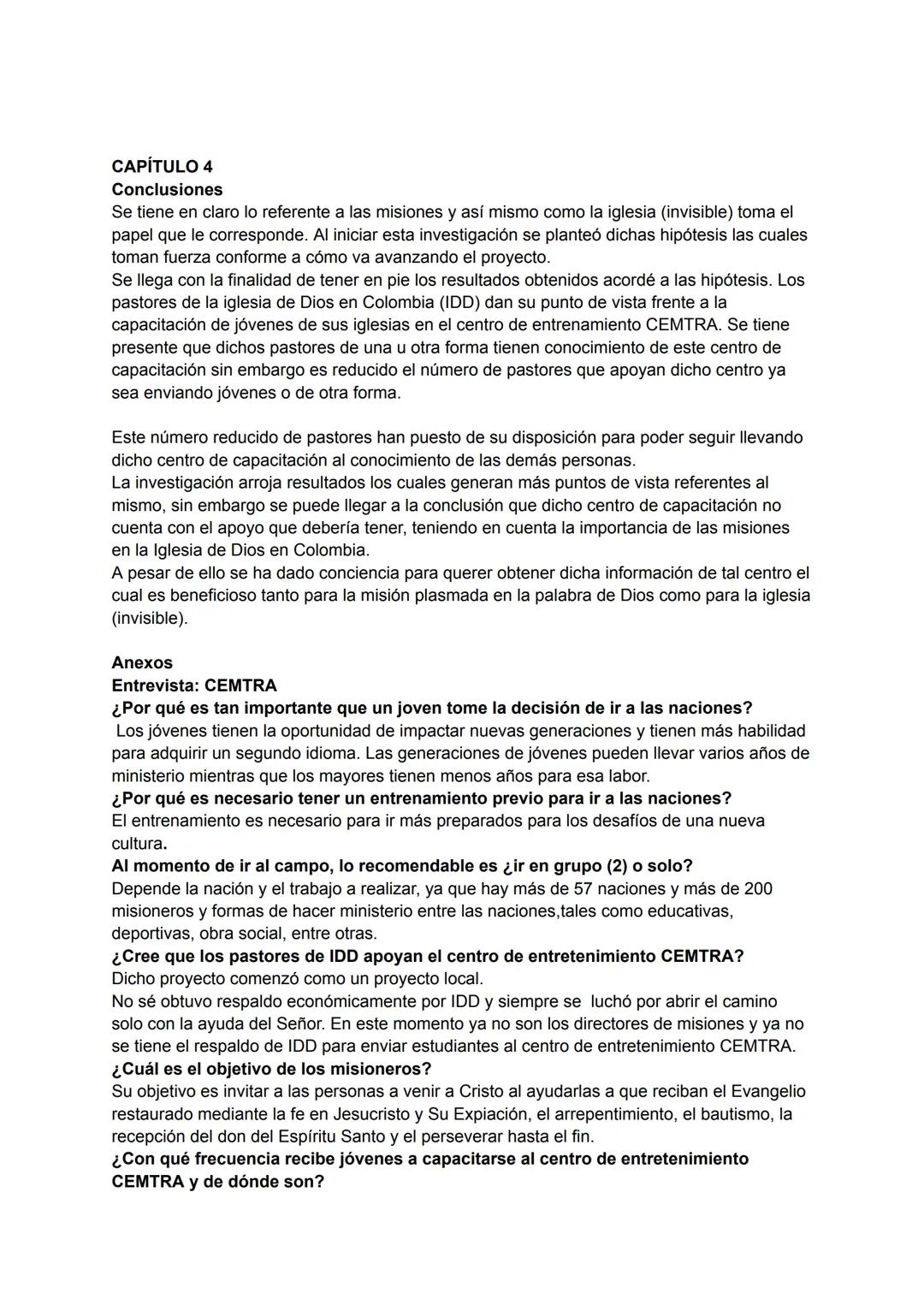 # CAPÍTULO 1: PLANTEAMIENTO DEL PROBLEMA
PREGUNTA DE INVESTIGACIÓN
¿Están los pastores del IDD apoyando al centro de entrenamiento CEMTRA?
I