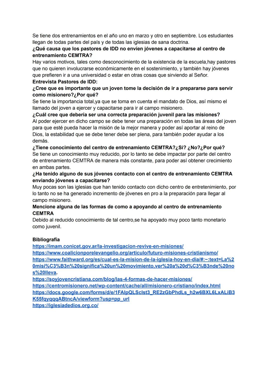 # CAPÍTULO 1: PLANTEAMIENTO DEL PROBLEMA
PREGUNTA DE INVESTIGACIÓN
¿Están los pastores del IDD apoyando al centro de entrenamiento CEMTRA?
I