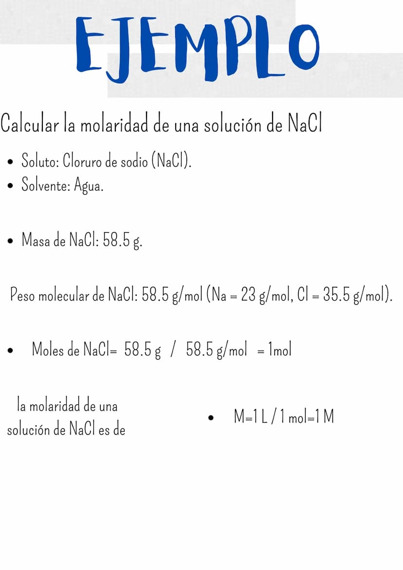 MOLARIDAD
Es de las formas
mas comunes
una
química, indica el número de moles de soluto presentes en un litro de solución.
de medir la conce