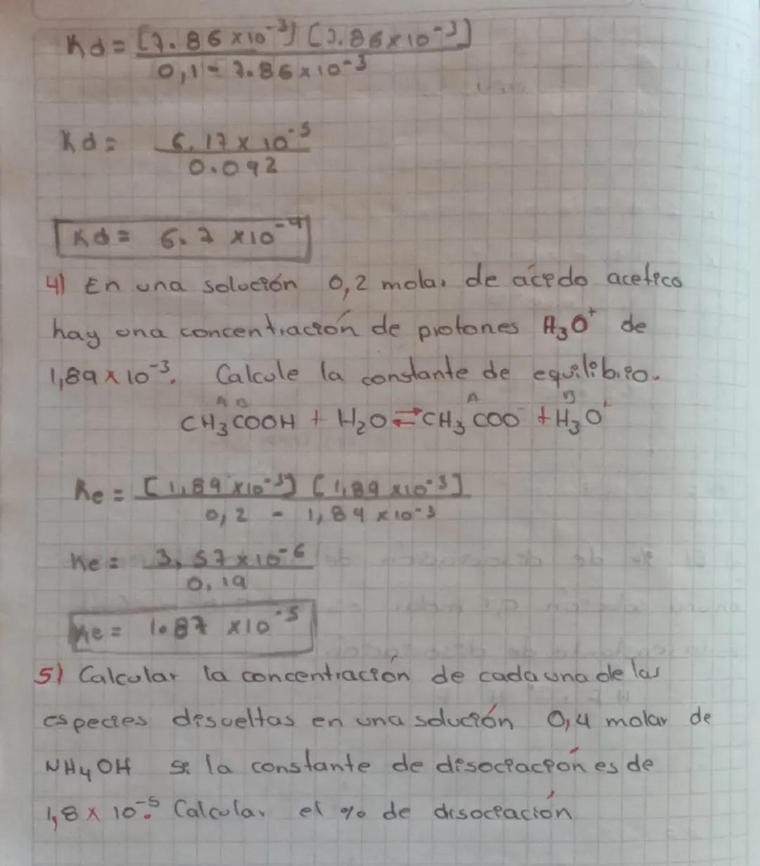 Ejercicios:
AB
CH3COOH + H2O CH3COO +150+

11 Calcolar el valor de kd pararel ácido etanopro
en una solución 0,1 molar.
S la concentración d