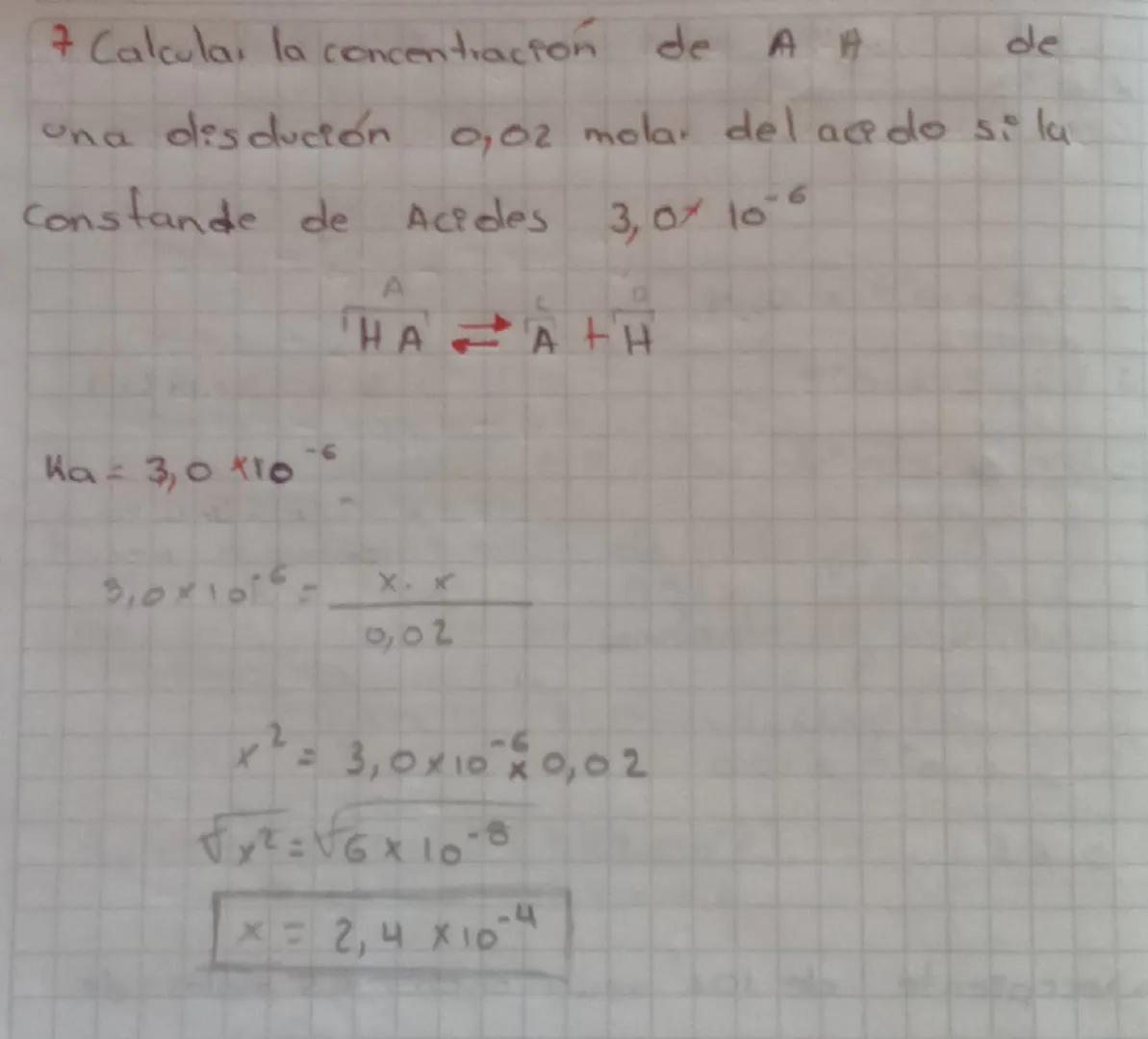 Ejercicios:
AB
CH3COOH + H2O CH3COO +150+

11 Calcolar el valor de kd pararel ácido etanopro
en una solución 0,1 molar.
S la concentración d