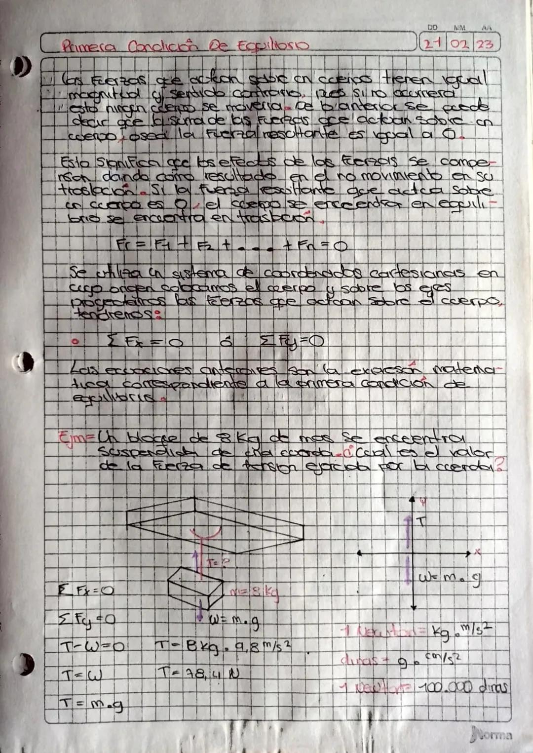 Primera Condición De Equilibrio
DD MM
AA
2102 23
las fuerzas de octeon sobre on coenos teren igual
• magnitud y sentido contrario, RLES SIL 