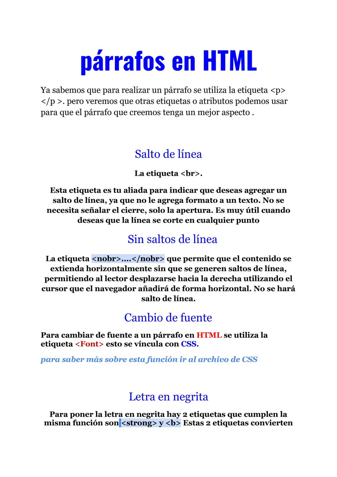 # párrafos en HTML

Ya sabemos que para realizar un párrafo se utiliza la etiqueta <p>
</p>. pero veremos que otras etiquetas o atributos po