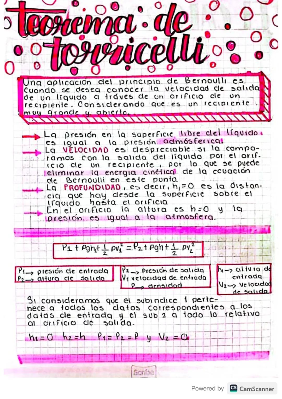 # Teorema de
torricelli

Una aplicación del principio de Bernoulli es
Cuando se desea conocer la velocidad cle salida
de un liquido a traves