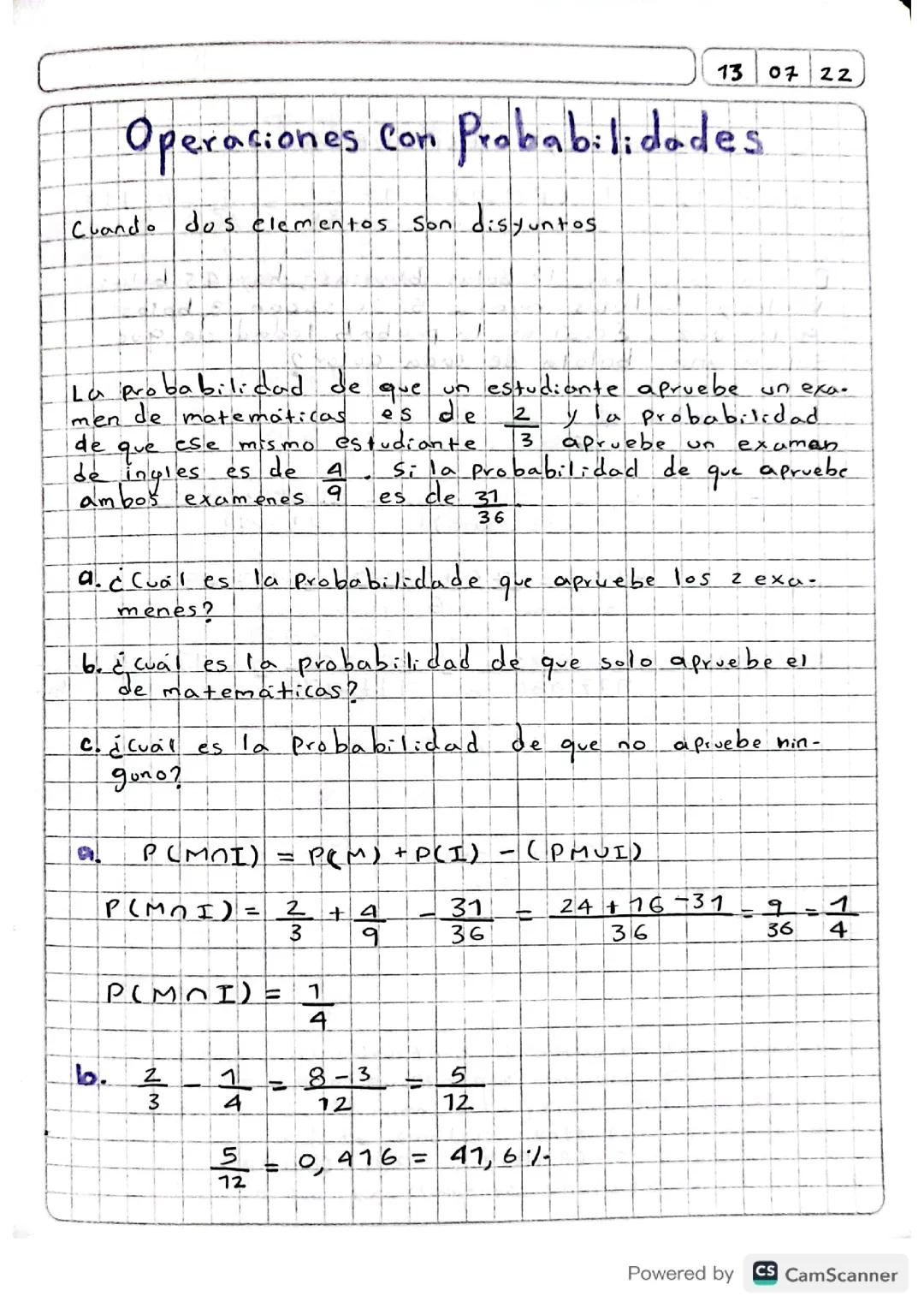 Operaciones con probabilidades