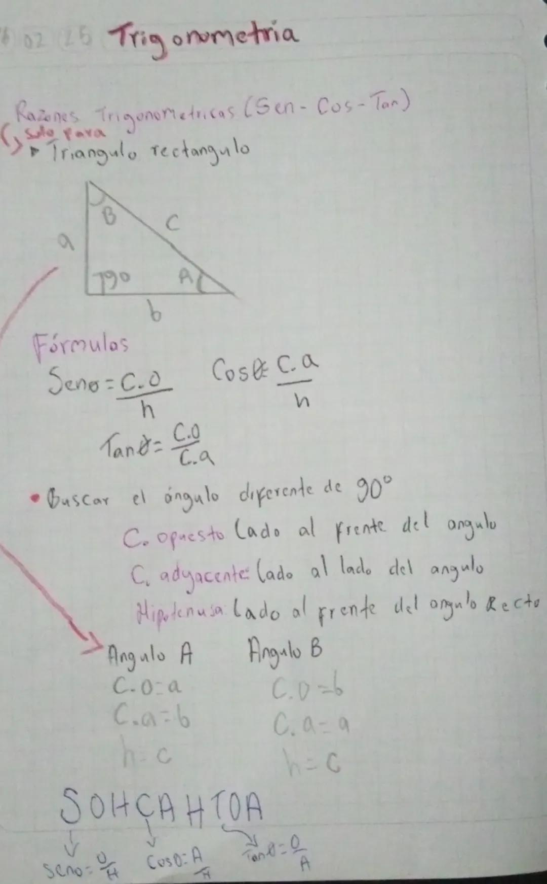 6.02.25 Trigonometria
Razones Trigonometricas (Sen-Cos-Tan)
Solo Para
►Triangulo rectangulo
B
C
90
AC
b
Fórmulas
Seno=C.O Cosθ=C.a
h
h
Tanθ=