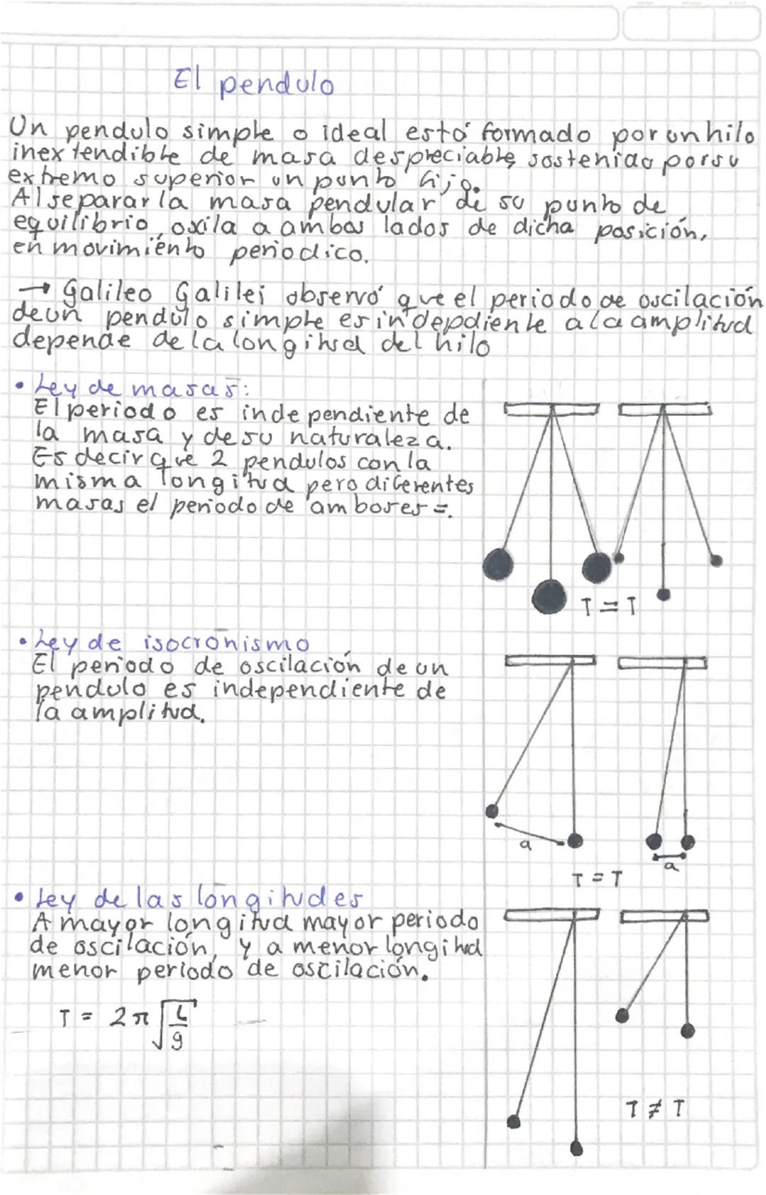 # El pendulo

Un pendulo simple o ideal esto formado poronhilo
inextendible de masa despreciable, sostenido porsu
extremo superior un punto 