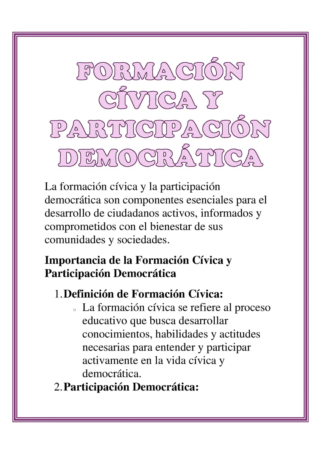 FORMACIÓN CÍVICA Y PARTICIPACIÓN DEMOCRÁTICA 