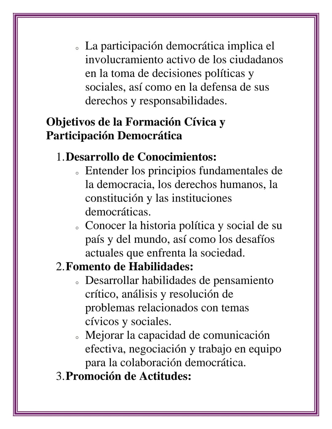 FORMACIÓN
CÍVICA Y
PARTICIPACIÓN
DEMOCRÁTICA
La formación cívica y la participación
democrática son componentes esenciales para el
desarroll