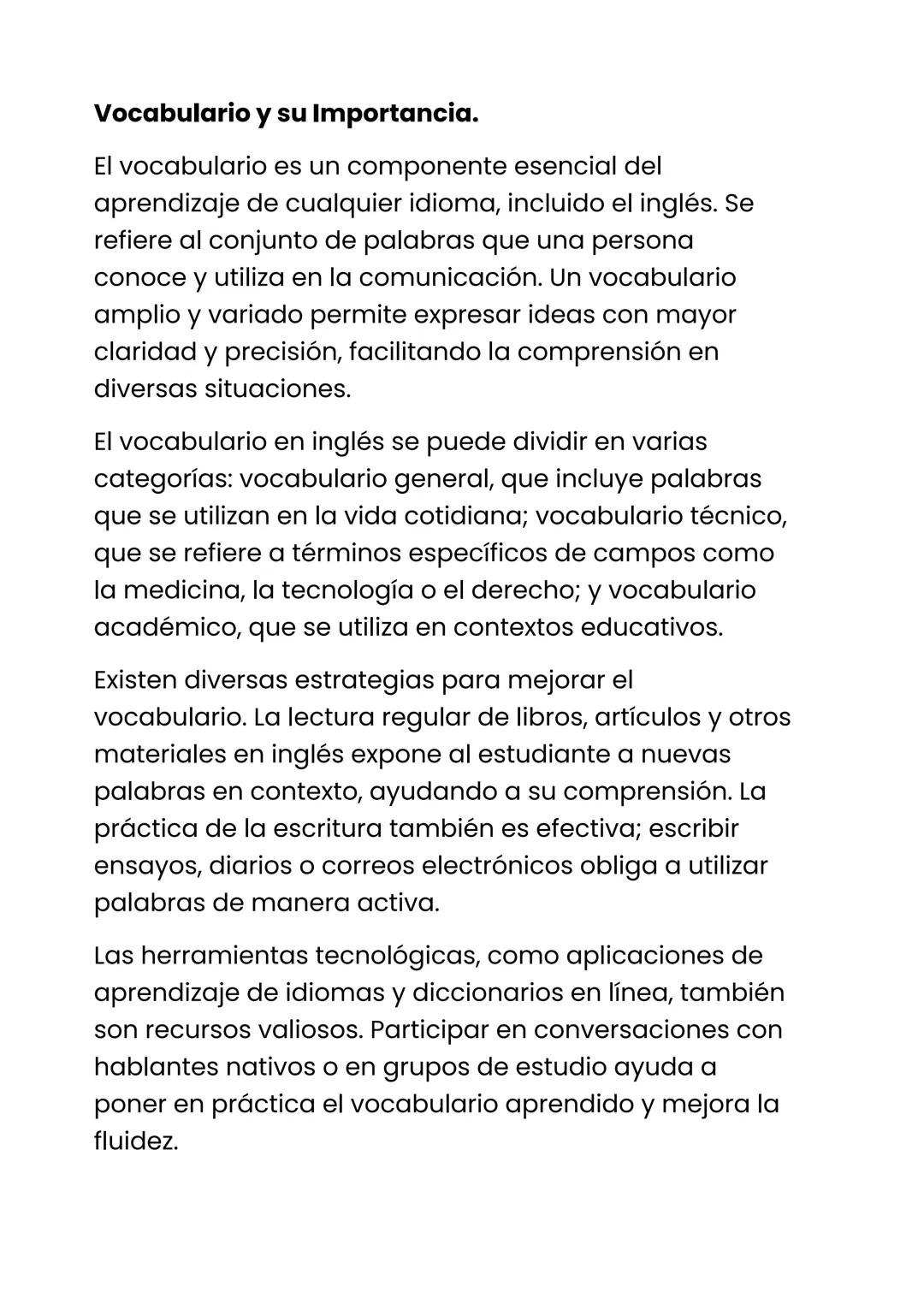 Vocabulario y su Importancia.