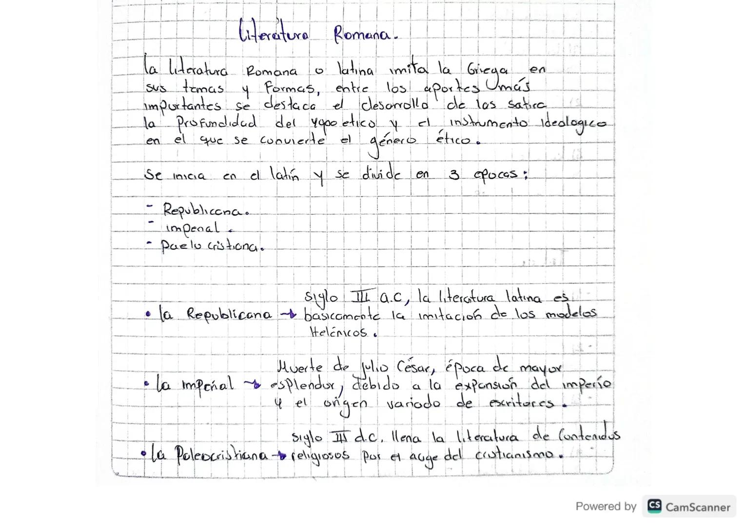 # Literatura Romana.

la literatura Romana o latina imita la Griega en
sus temas y Formas, entre los aportes Umás
importantes se destaca el 