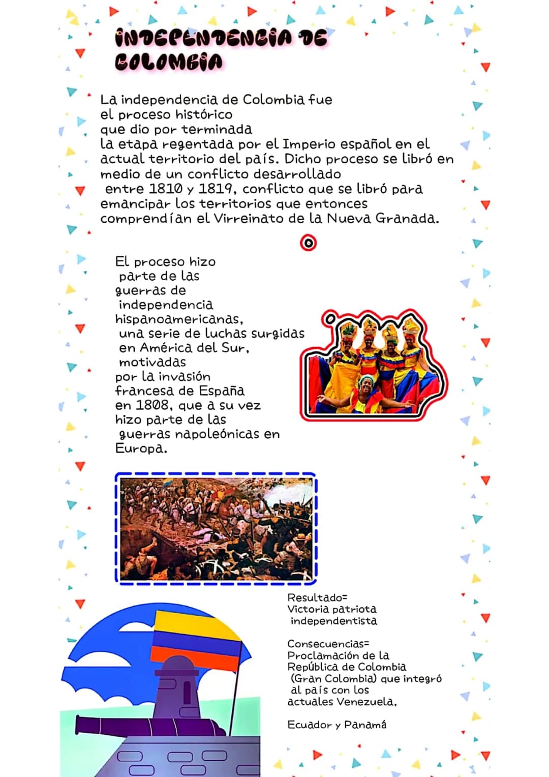INDEPENDENCIA DE
COLOMBIA
La independencia de Colombia fue
el proceso histórico
que dio por terminada
la etapa regentada por el Imperio espa