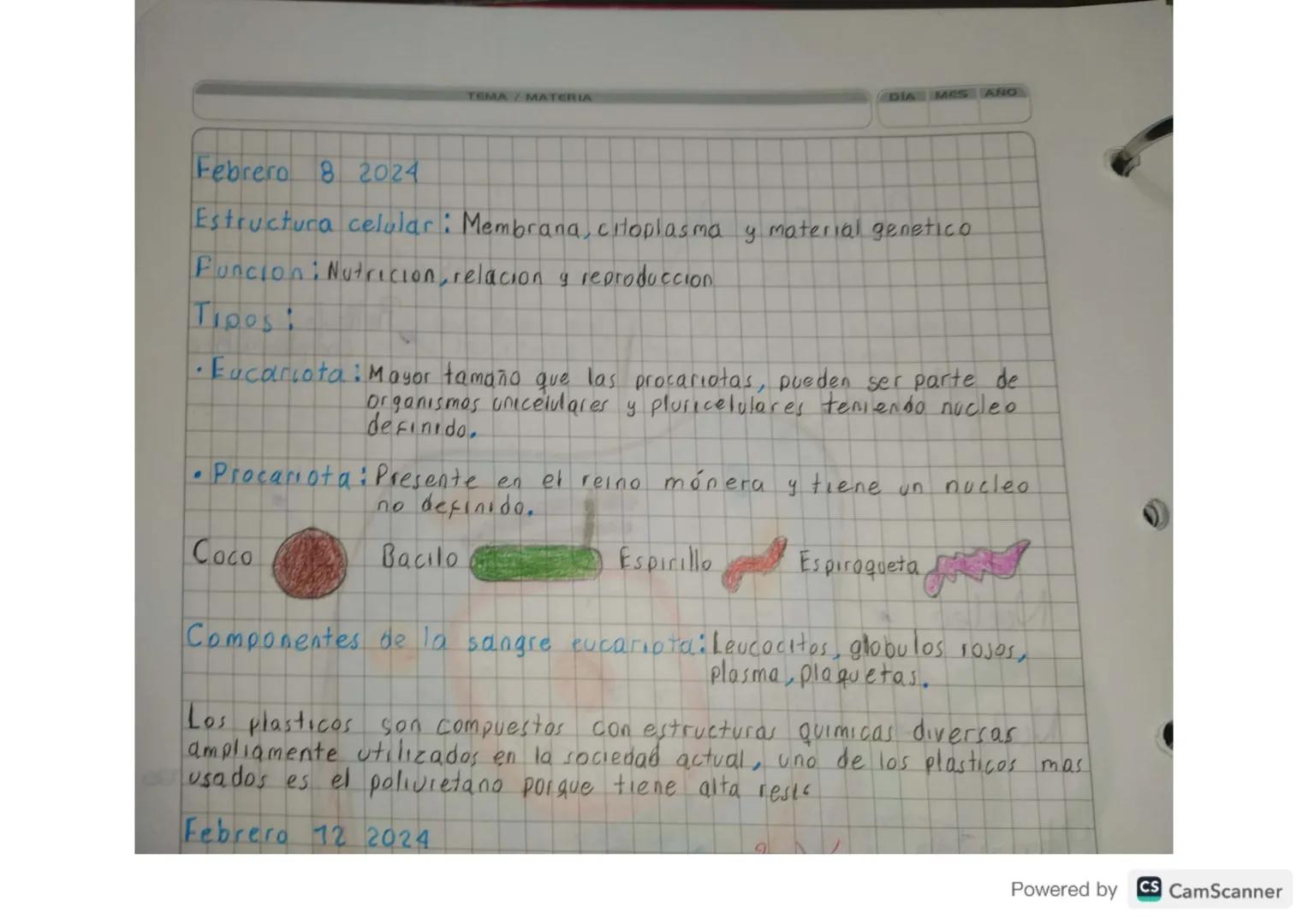 TEMA / MATERIA

DIA MES AÑO

Febrero 8 2024

Estructura celular: Membrana, citoplasma y material genetico

Funcion: Nutricion, relacion y re