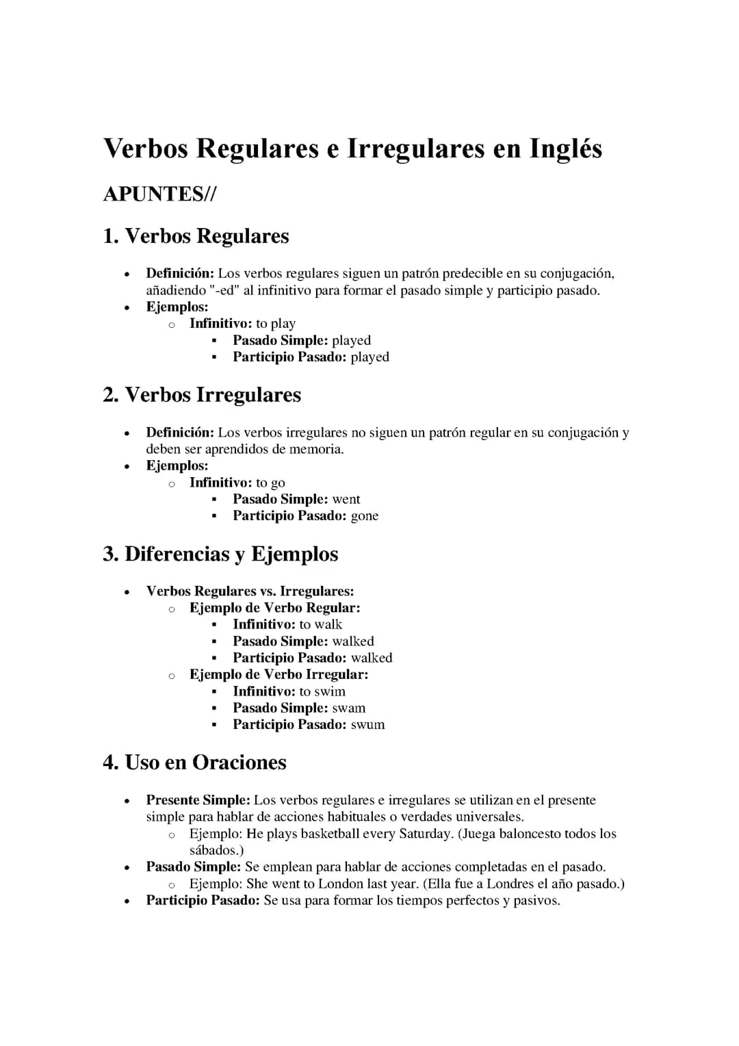 Verbos Regulares e Irregulares en Inglés