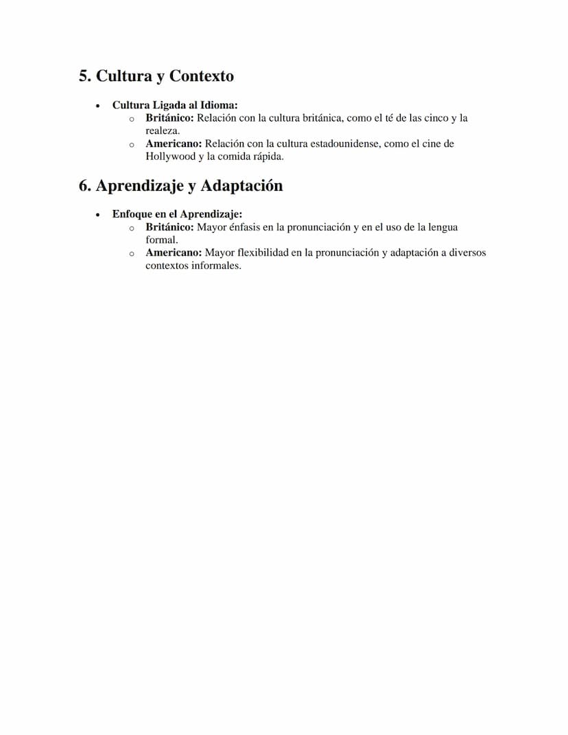 Inglés Británico vs. Americano
APUNTES//
1. Pronunciación
•
Vocales:
° Británico: Las vocales tienden a ser más cortas y cerradas.
Americano