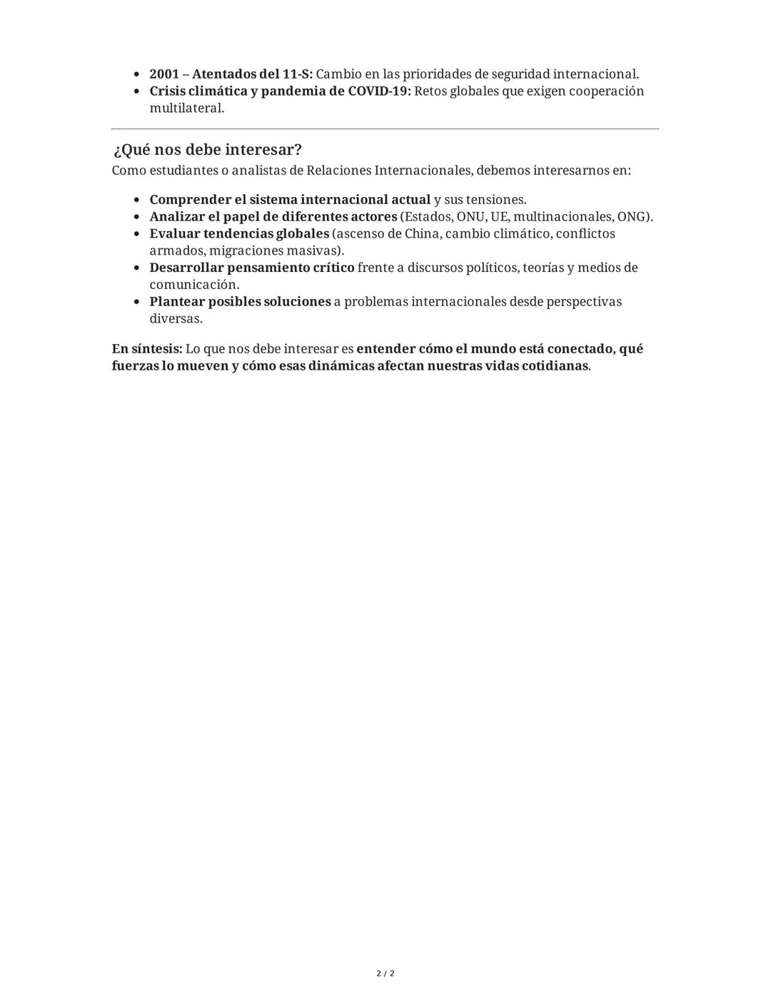 Resumen: Introducción a las Relaciones Internacionales
a) Definición del concepto de Relaciones Internacionales
Las Relaciones Internacional