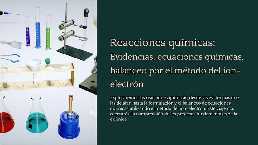 山
Reacciones químicas:
Evidencias, ecuaciones químicas,
balanceo por el método del ion-
electrón
Exploraremos las reacciones químicas, desde