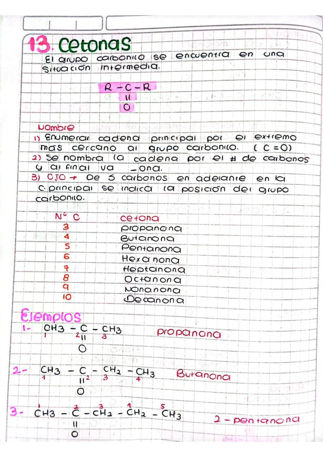 # 13. Cetonas
El grupo carbonico se encuentra en una
Situación intermedia.

R-C-R
11
O

Hombre

1) Enumerar cadena principal por el extremo
