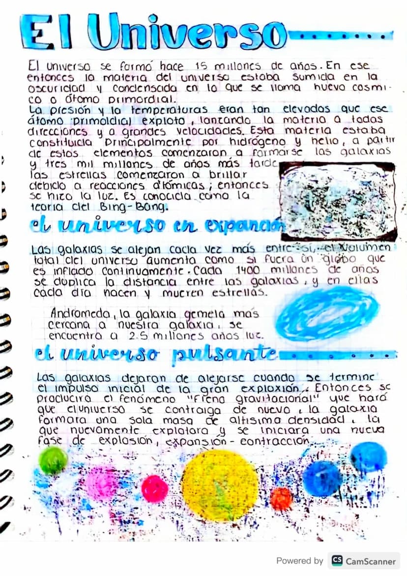 El Universo-
El universo se formó hace 15 millones de años. En ese
entonces 10 materia del universo estaba Sumida en la
oscuridad y condensa