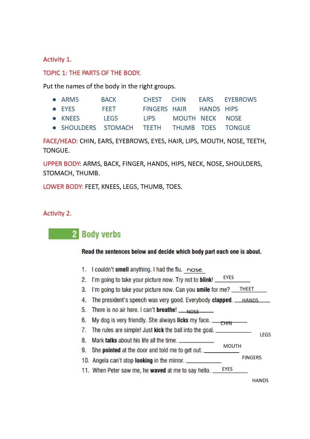 PARTS OF BODY ( PARTES DEL CUERPO)