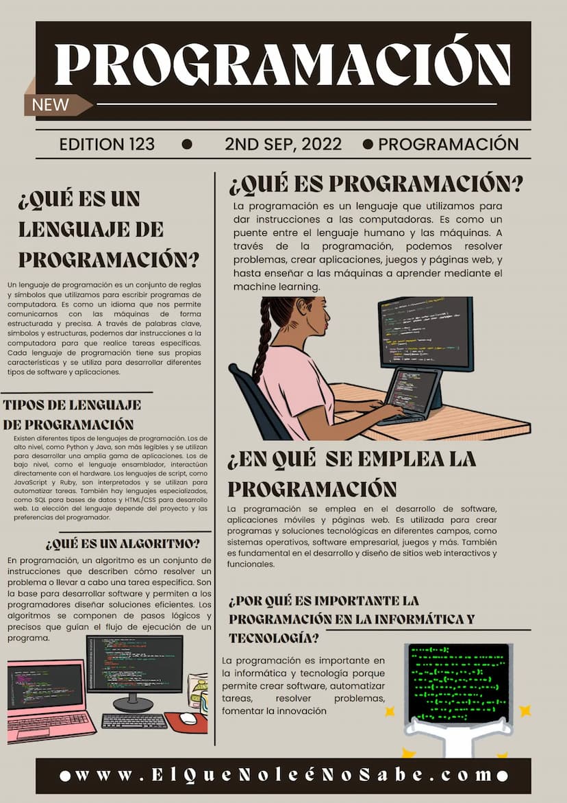 PROGRAMACIÓN
NEW
EDITION 123
¿QUÉ ES UN
LENGUAJE DE
PROGRAMACIÓN?
Un lenguaje de programación es un conjunto de reglas
y símbolos que utiliz