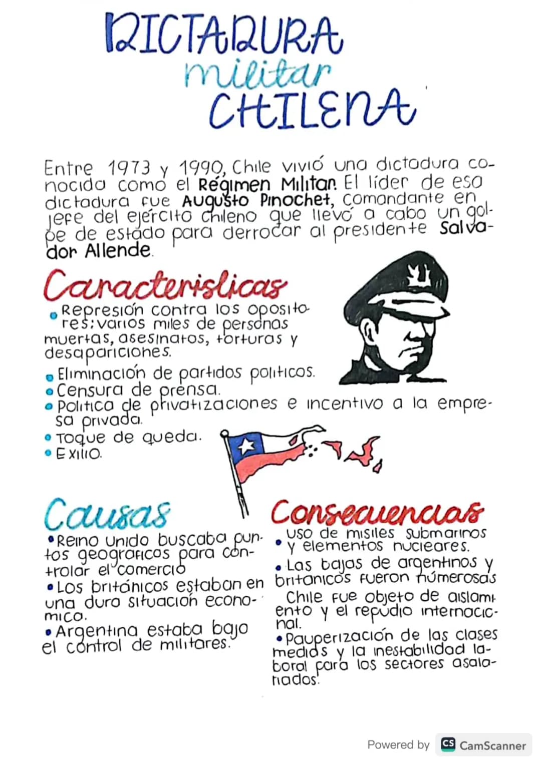 RICTADURA
militar
CHILENA
Entre 1973 y 1990, Chile vivió una dictadura co-
nocida como el Régimen Militar. El líder de eso
dictadura fue Aug