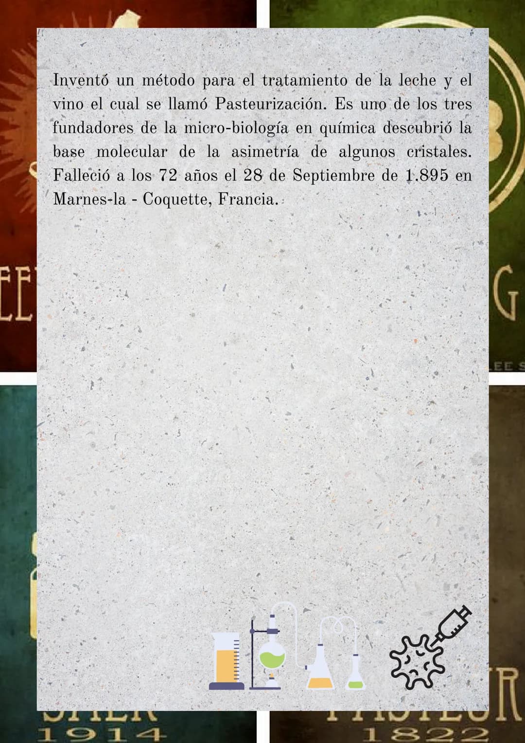 Biografía de
Louis Pasteur
(1.822 - 1.895)
EUWENHOFK
3
Nació el 27 de Diciembre de 1.822 en Dole, Francia. Hijo
de familia humilde, se crió 