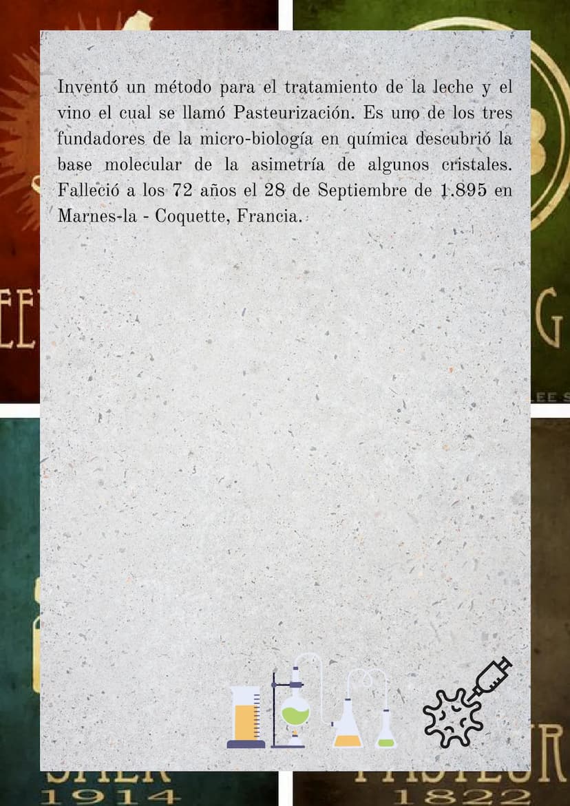 Biografía de
Louis Pasteur
(1.822 - 1.895)
EUWENHOFK
3
Nació el 27 de Diciembre de 1.822 en Dole, Francia. Hijo
de familia humilde, se crió 
