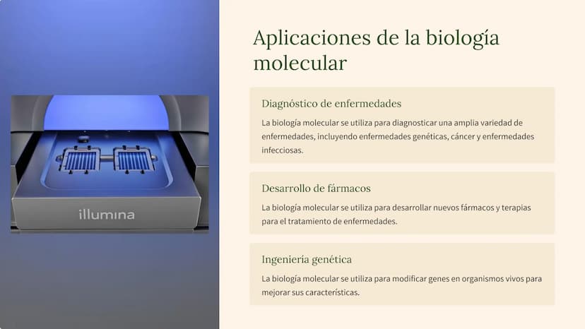 biología molecular
La biología molecular es una rama de la biología que estudia la
estructura y función de las moléculas biológicas, como el
