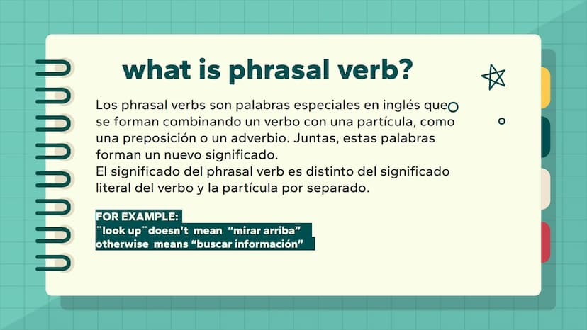 ՈՐ
Phrasal verbs
short explanation
☆ what is phrasal verb?
Los phrasal verbs son palabras especiales en inglés queO
se forman combinando un 