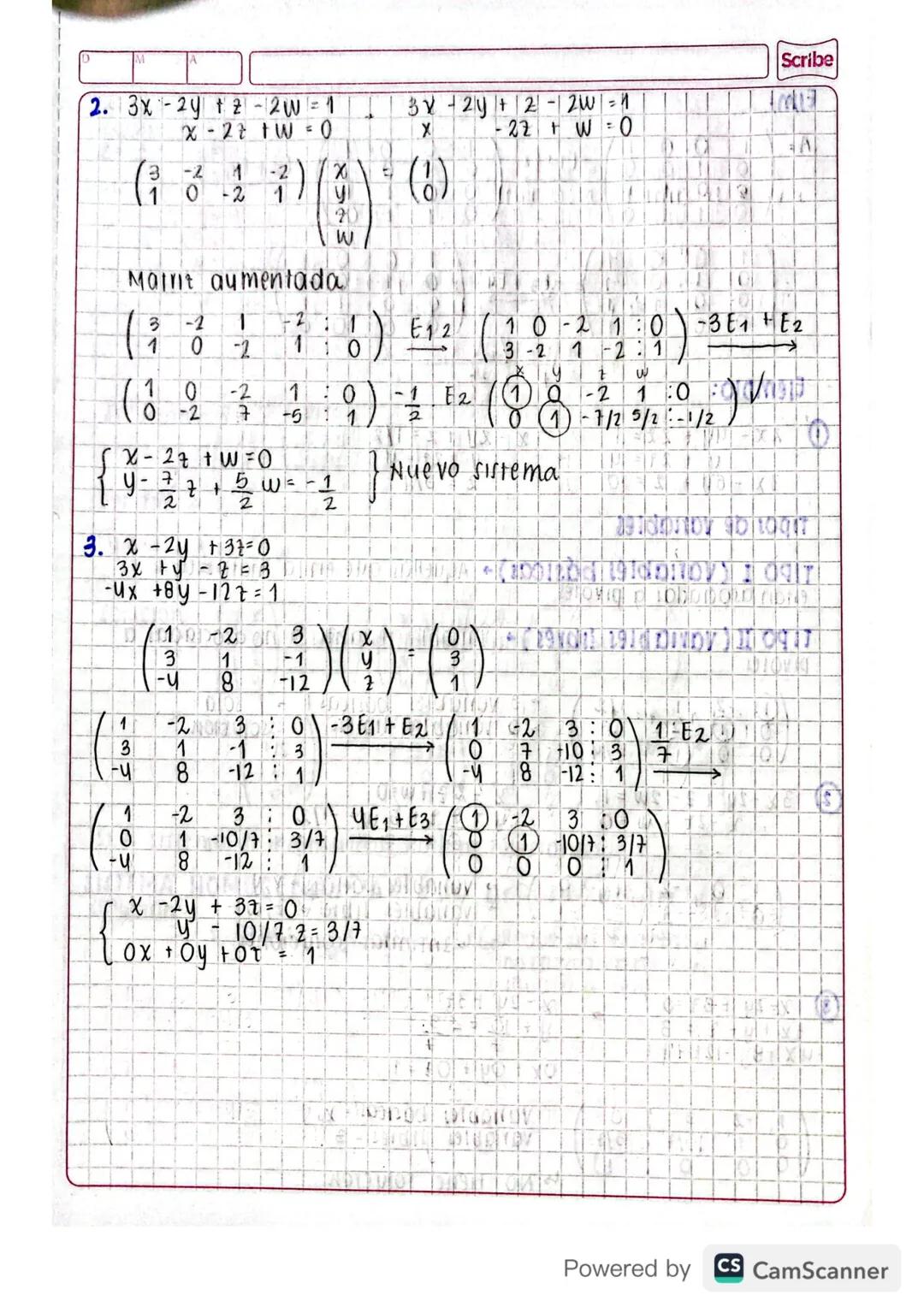 matrices y sistemas de ecuaciones
LINEALES
NOTA: para resolver sistemas de ecuaciones lineales, basta con
tener matrices escalonadas!
• 02x3
