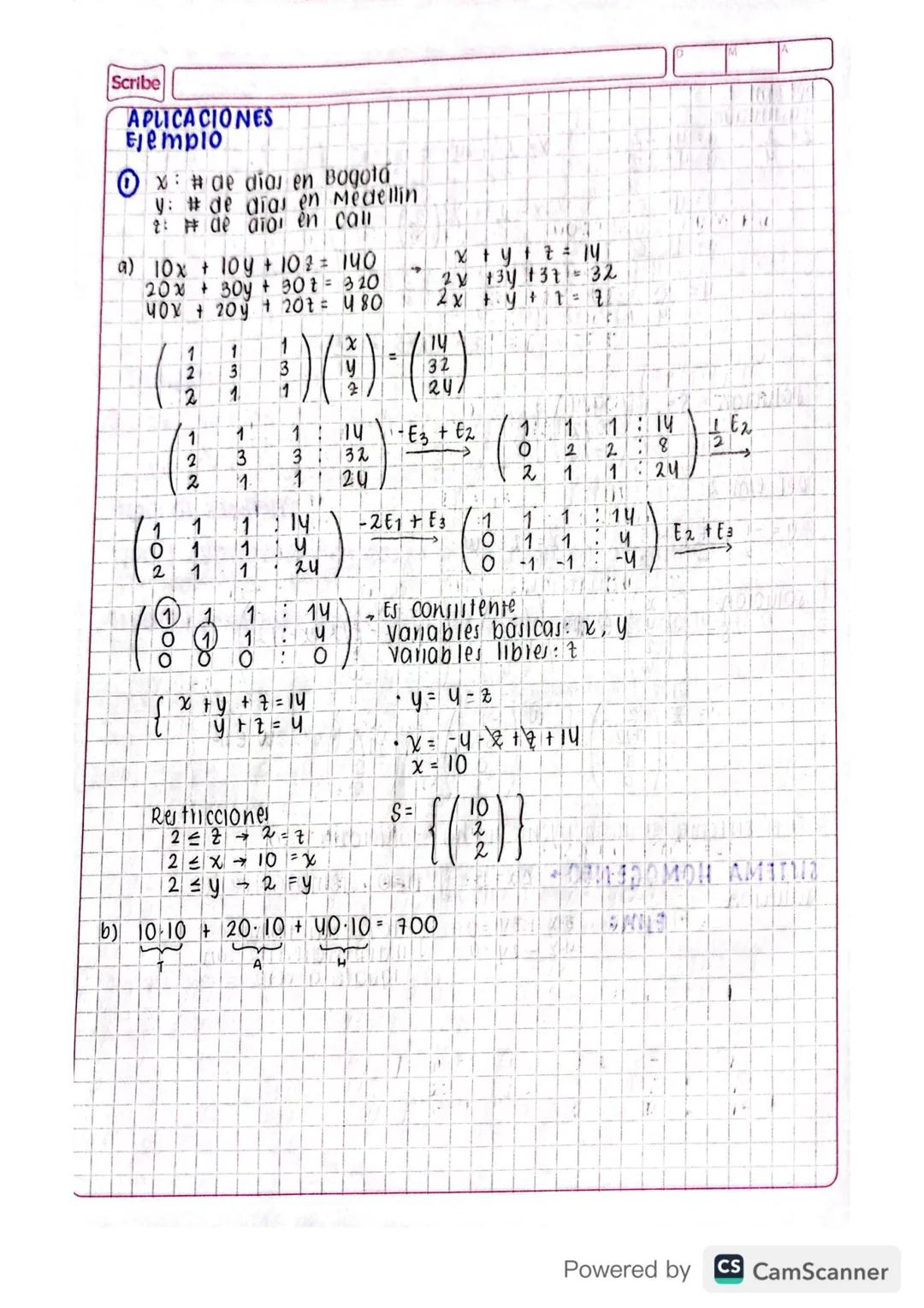 matrices y sistemas de ecuaciones
LINEALES
NOTA: para resolver sistemas de ecuaciones lineales, basta con
tener matrices escalonadas!
• 02x3