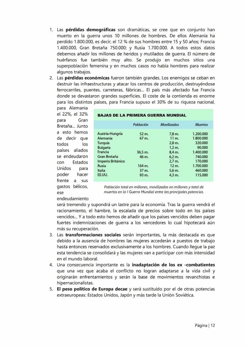 6.
La I Guerra Mundial.
El desarrollo del nacionalismo/imperialismo de las potencias europeas va a ser el
causante general de la Gran Guerra