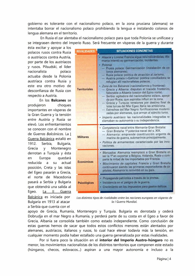 6.
La I Guerra Mundial.
El desarrollo del nacionalismo/imperialismo de las potencias europeas va a ser el
causante general de la Gran Guerra