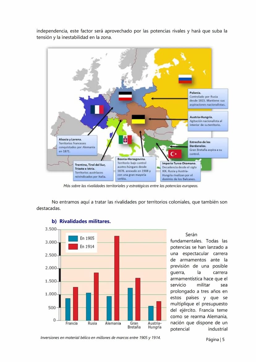 6.
La I Guerra Mundial.
El desarrollo del nacionalismo/imperialismo de las potencias europeas va a ser el
causante general de la Gran Guerra