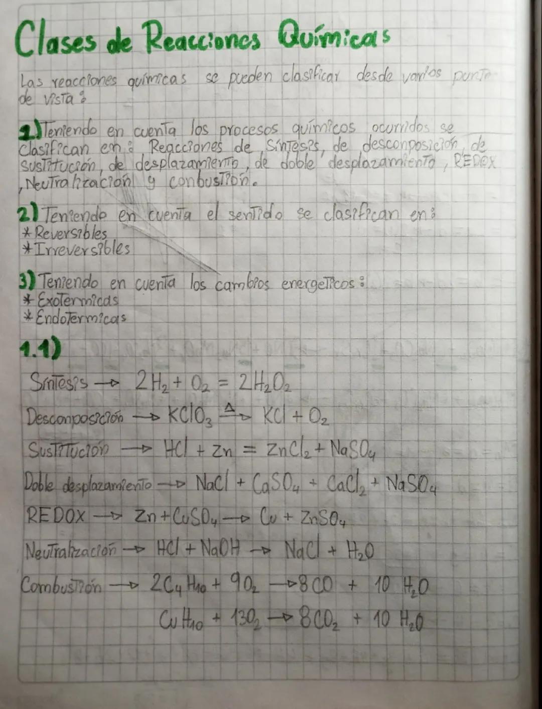 # Clases de Reacciones Químicas

Las reacciones químicas se pueden clasificar desde varios parte
de Vista?

2) Teniendo en cuenta los proces