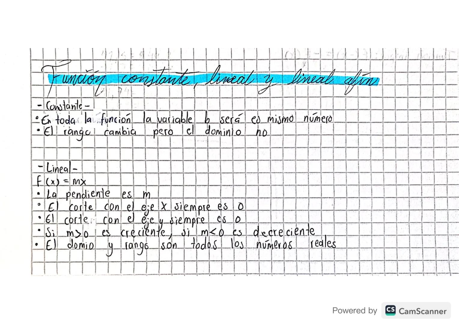 # Función constante, lineal y lineal afíns

- Constante.
*   En toda la función la variable b será ed mismo número
*   El range cambia pero 
